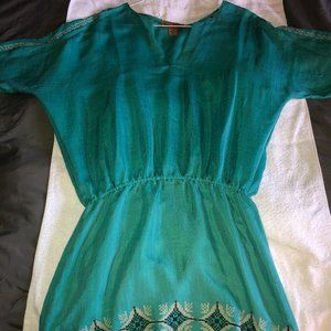 Karen Zambos Vintage Couture Teal Mini Dress Tunic